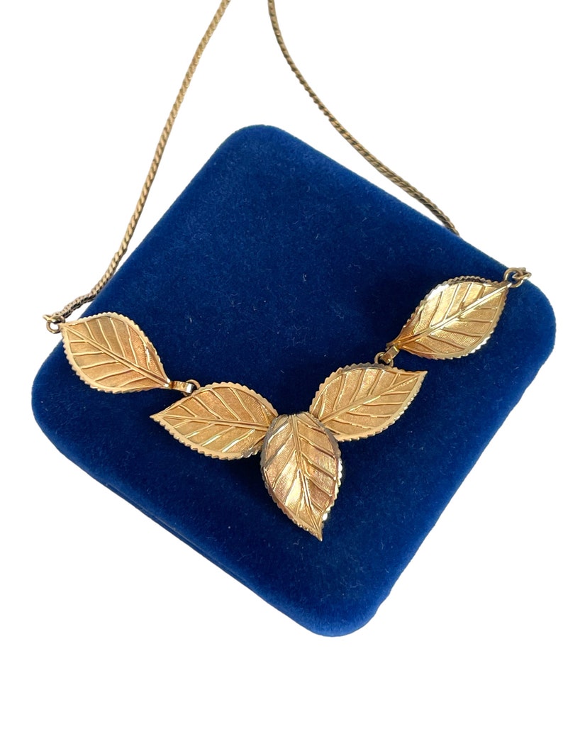 Collana vintage con foglie Van Dell in oro 12K GF Leaves Collectors Bigiotteria Collana MCM Statement Regalo moderno di metà secolo per lei immagine 3