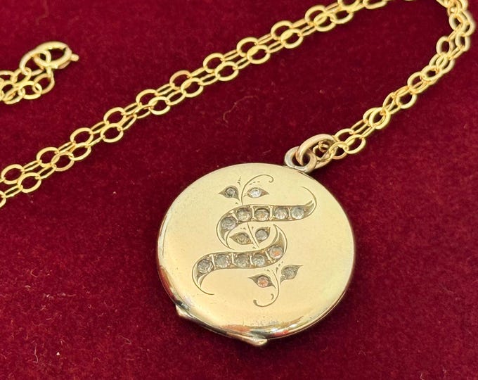 Vintage Gold Filled Locket: Etched Floral Design, Paste Stones, Art Nouveau, 14K GF Chain
