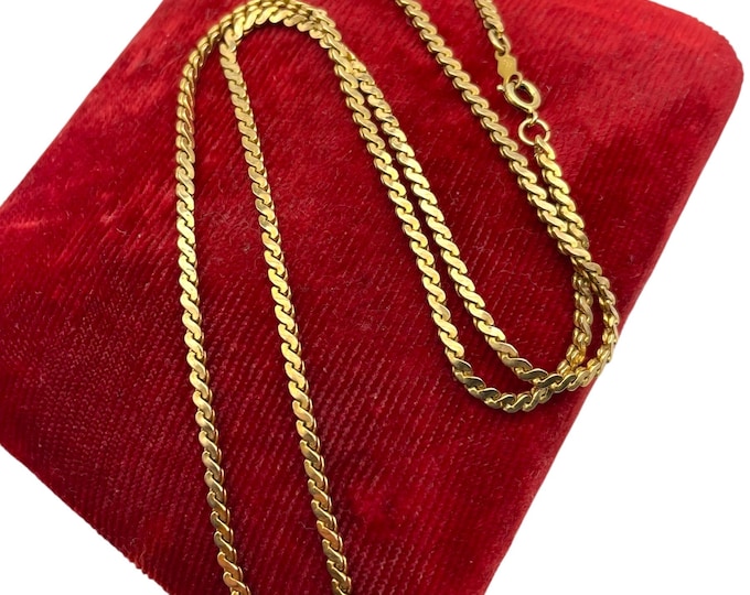 Vintage Flat 12K Yellow Gold Filled Serpentine S Link Chain - Flat Necklace 19 Inch GF 2mm Layering Pendant Simple Minimal Caco Hallmark