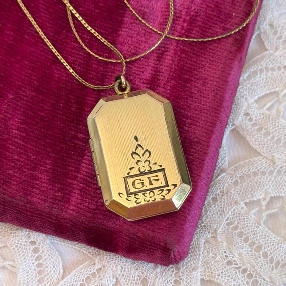 Vintage Gold Filled Locket Necklace: Art Deco Mon… - image 1