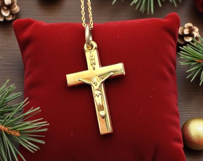 Vintage Petite 14K Gold Filled Cross Necklace: Small Religious Crucifix Pendant 14K GF with Chain