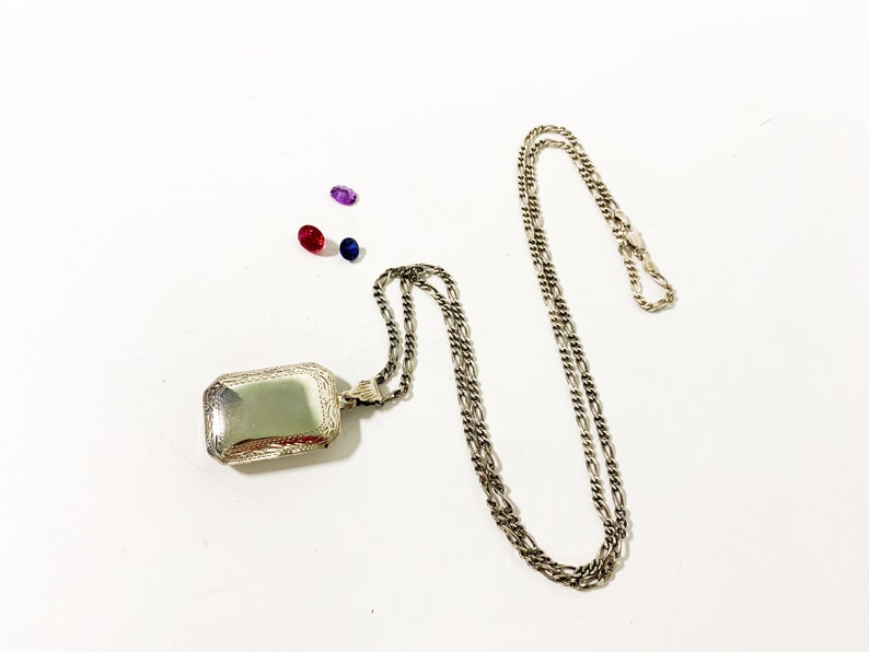 Large Rectangular Sterling Silver Locket Necklace on Long Etsy