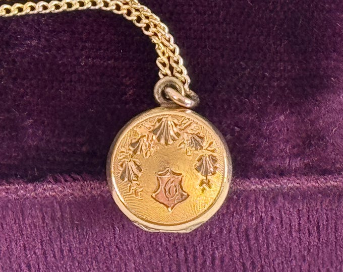 Vintage Small Gold Plated Locket w/ OP Monogram - Engraved Tiny Round Pendant 14K GF Chain - 2 Photo Wells - SB & Co Hallmark Estate Jewelry
