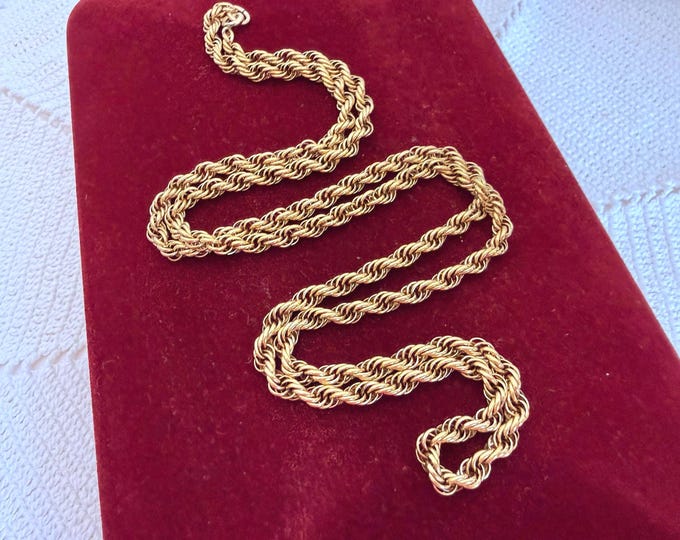 Vintage 12K Gold Filled Rope Chain Necklace: 24” Matinee Length