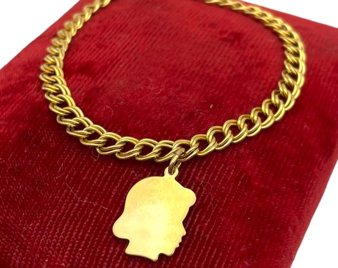 Vintage 12K Gold Filled Charm Bracelet Girl Child Charm - Girl Mom Double Link Chain MCM Circa 1960s Era Goral Charm Fashion Jewelry Gift