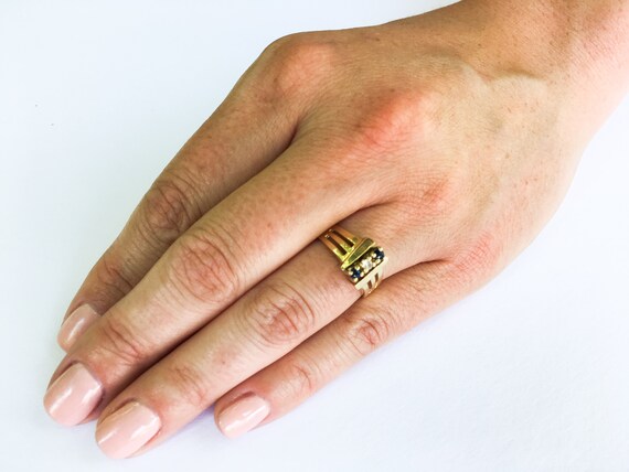 【Sentiments】NO.278 RING Vintage 14K Gold Diamond & Sapphire Ring - Mod Statement
