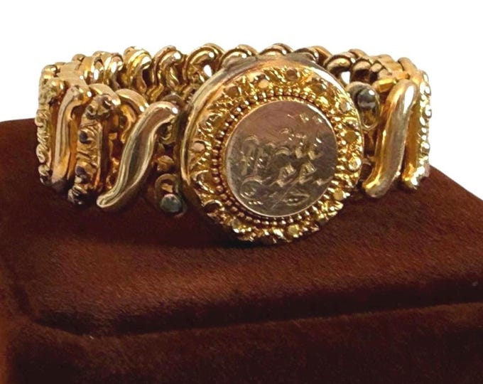 Vintage Gold Filled Carmen Expansion Locket Bracelet – Round w/ Monogram, 2 Photo