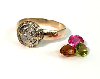 Antique Diamond Ring: 14K White Gold, 10K Yellow Gold Band, Estate Jewelry