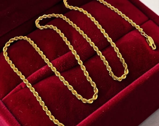 Vintage 14K Gold Filled Twisted Rope Chain Necklace (18 inch) - Minimalist Layering Jewelry