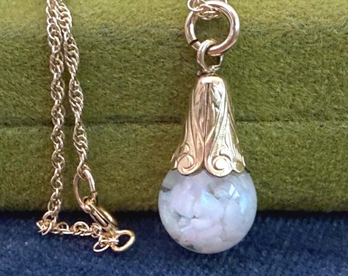 Vintage Floating Opal Pendant Necklace: 12K Gold Filled Orb, Van Dell 1940s