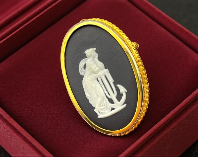Vintage Wedgwood Jasperware Cameo Brooch: 14K GF Pendant Necklace