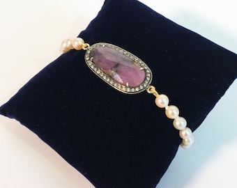 Vintage Amethyst Pearl Bracelet: Art Deco Gold Filled Statement Jewelry