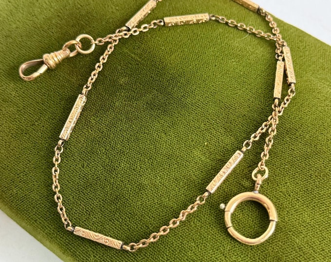 Vintage Gold Filled Bar Link Pocket Watch Chain or Choker Necklace w/ Dog Clip Clasp for Charms - Unique Mixed Metal Antique Estate Jewelry