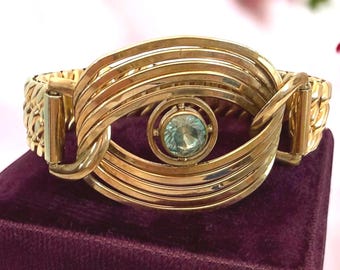 Vintage Gold Filled Expansion Bracelet - Binder Brothers BB Hallmark w/ Blue Topaz