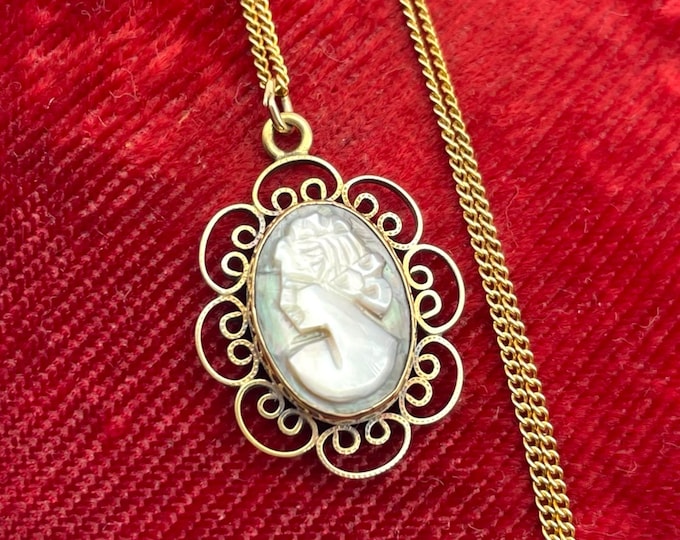 Lovely 12K Gold Filled Cameo Necklace - GF Pendant with Oval Resin Grey Cameo Vintage Gift Mid Century Jewelry 1950s MCM by ATLAS Mfg. Co.