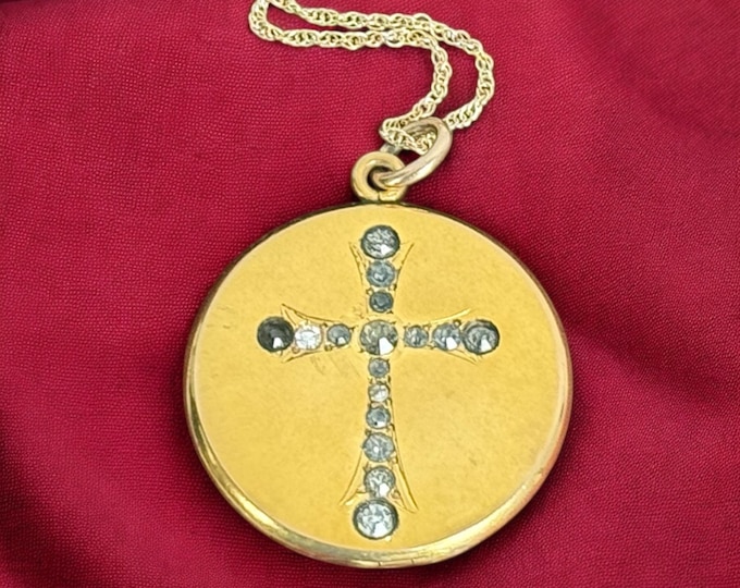 Art Nouveau around Gold Filled Locket: Stylized “M” Initial, 14K GF Chain