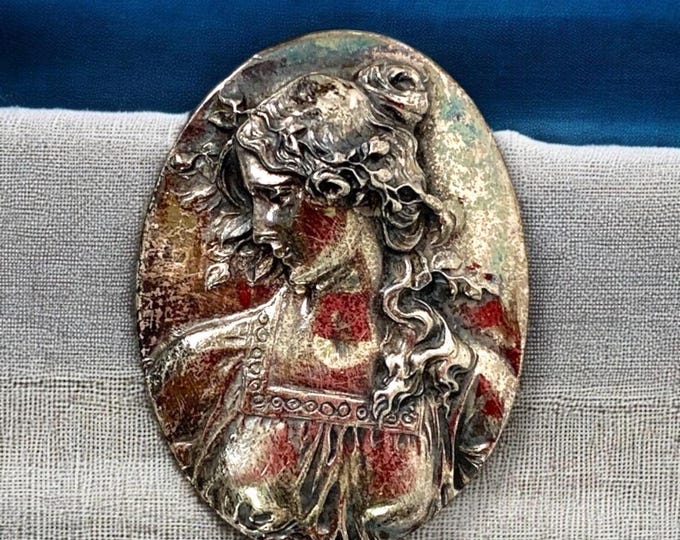 Vintage Henryk Winograd Sterling Silver Brooch Pendant: Art Nouveau Woman Cameo