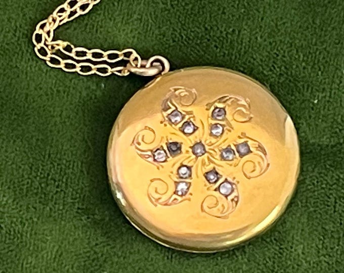 Antique Art Nouveau Photo Locket: 14K Gold Filled Chain, AEB Monogram