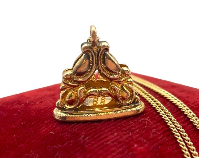 Antique Victorian Fob Charm Necklace - Monogram WJT Vintage Watch Fob Seal for Pocket Watch on 14K GF Chain Edwardian Jewelry Unique Gift