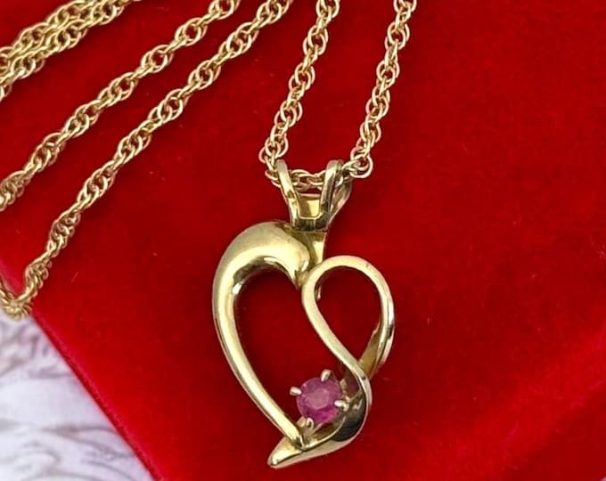 Vintage Ornate Openwork Gold Filled Heart Pendant: Pink Spinel Gem 14K GF Chain