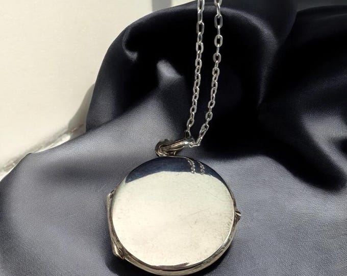 Vintage Round Silver Locket Necklace on 925 Chain, Small 2 Photo Pendant