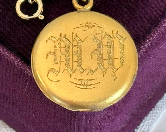 Vintage Gold Filled Locket Necklace: Monogrammed "MW" Edwardian Photo Pendant