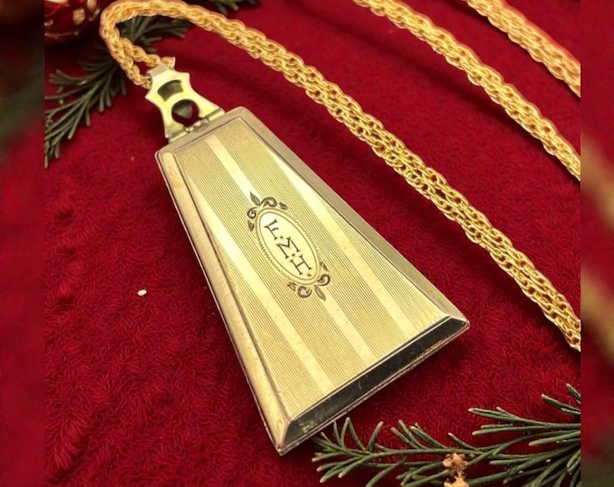 Vintage Gold Filled Locket Necklace: Art Deco Monogrammed FMH Shield Pendant