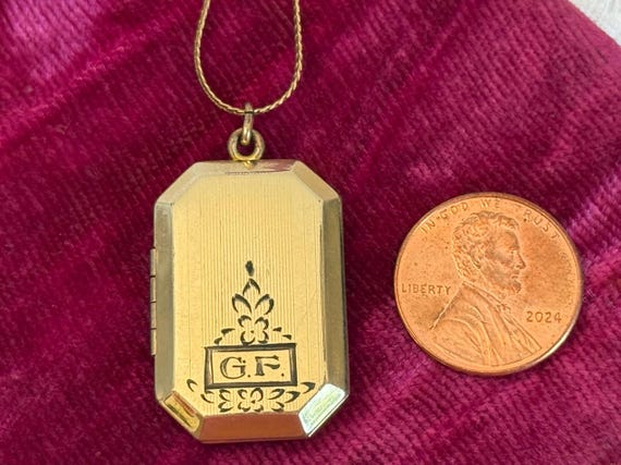 Vintage Gold Filled Locket Necklace: Art Deco Mon… - image 9