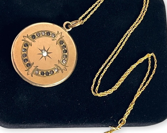 Antique Gold Filled Locket: Paste Stones, 14K Chain, W&H CO, Early 1900s