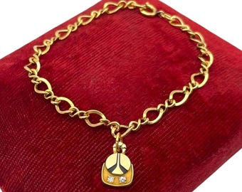 Vintage 12K Gold Filled Charm Bracelet: Diamond Ladybug Charm, 1950s Estate Jewelry