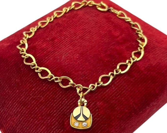 Vintage 12K Gold Filled Charm Bracelet - Diamond Ladybug Service Charm by CTO - Specialty Link Chain Retro Mid Century Estate Jewelry 1950s