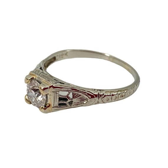 Antique 18K White Gold Solitaire Diamond Ring w/ … - image 3
