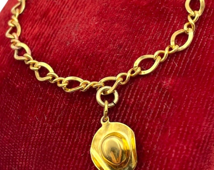 Vintage 12K Gold Filled Charm Bracelet - ZZ 14K GF Cowboy Hat Charm - Specialty Link Chain Retro Mid Century Estate Jewelry 1950s Gift Love