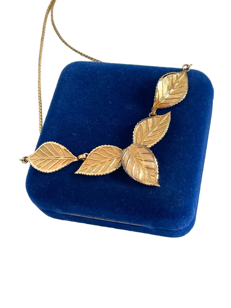 Collana vintage con foglie Van Dell in oro 12K GF Leaves Collectors Bigiotteria Collana MCM Statement Regalo moderno di metà secolo per lei immagine 4