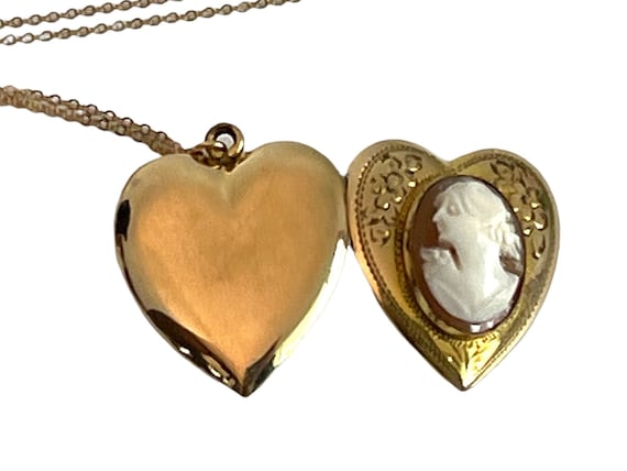 Vintage Gold Filled Carved Cameo Heart Locket - E… - image 5