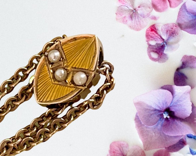 Antique Gold Filled Slide w/ Seed Pearls Necklace Lorgnette - Vintage w/ Dog Chain Clip Simmons - Victorian Estate Jewelry ca 1900s