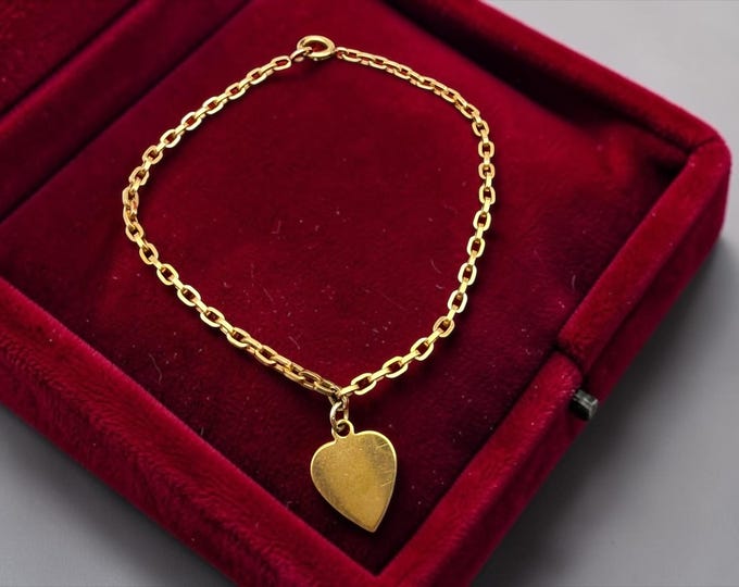 12K Gold Filled Heart Charm Bracelet: Danecraft Mid Century Link Chain