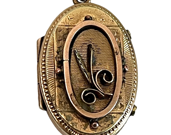 Vintage Etruscan Locket Necklace: 14K Gold Filled Chain, Victorian Mourning Pendant