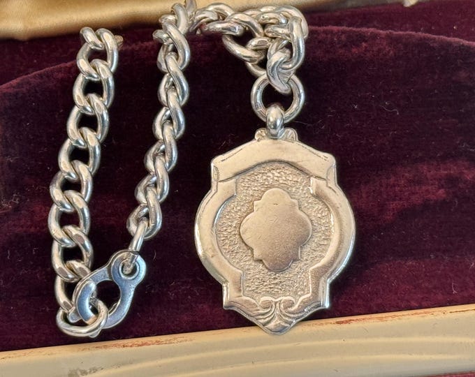 Vintage Sterling Silver Bracelet w/ Charm Medal - English Hallmark - Engraved Retro Estate Jewelry Dated 1951 - Shield Medallion 925 Chain