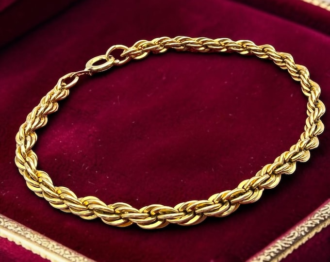 Vintage 14K Yellow Gold Filled Bracelet - GF Twisted Rope Chain - Minimalist Minimal Layering Jewelry - 7'' Inch Long