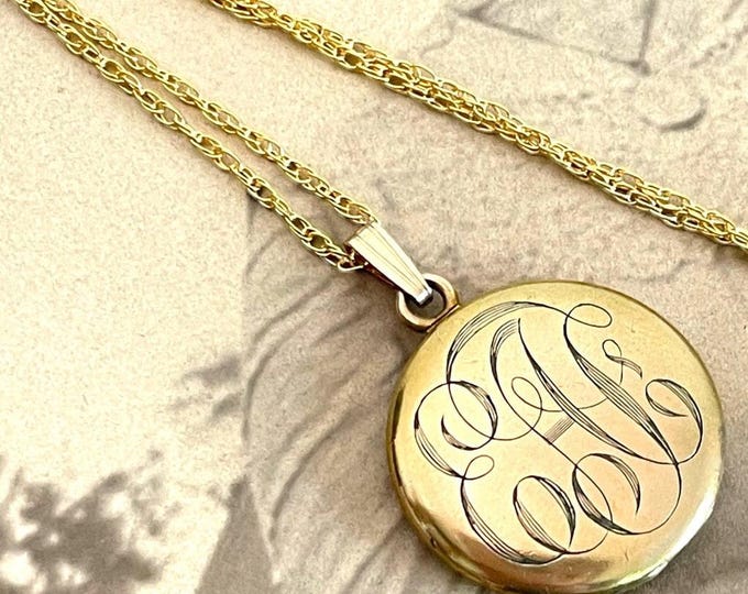 Antique Edwardian Gold Filled Locket Necklace: EAT Monogram, W&SB Hallmark