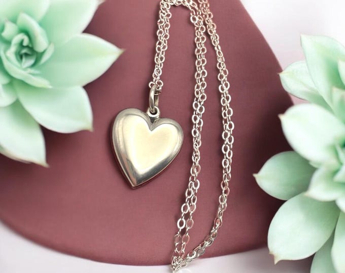 Vintage Small Heart Pendant - Hallmarked Ballou BAB Charm Silver Heart Necklace Sterling Chain - 925 SS Retro Era Gift for Girl Woman Love