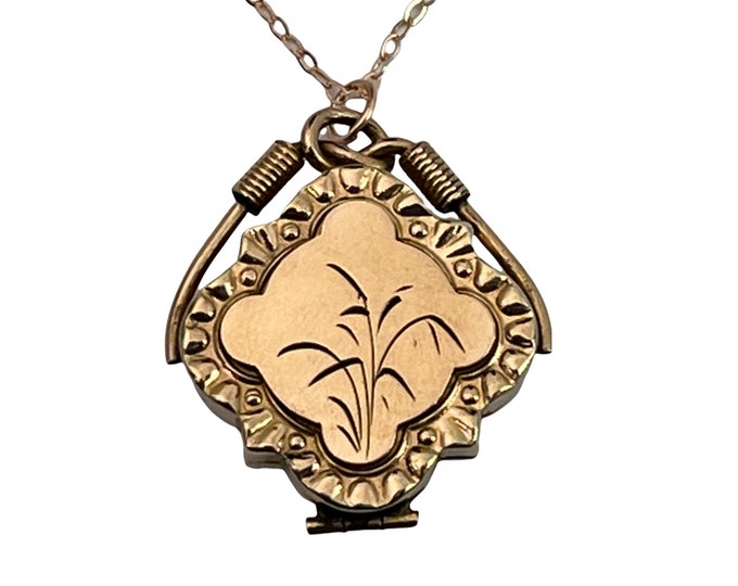 Victorian Rose Gold Filled Etched Locket Necklace: 14K GF Chain, Photo Fob