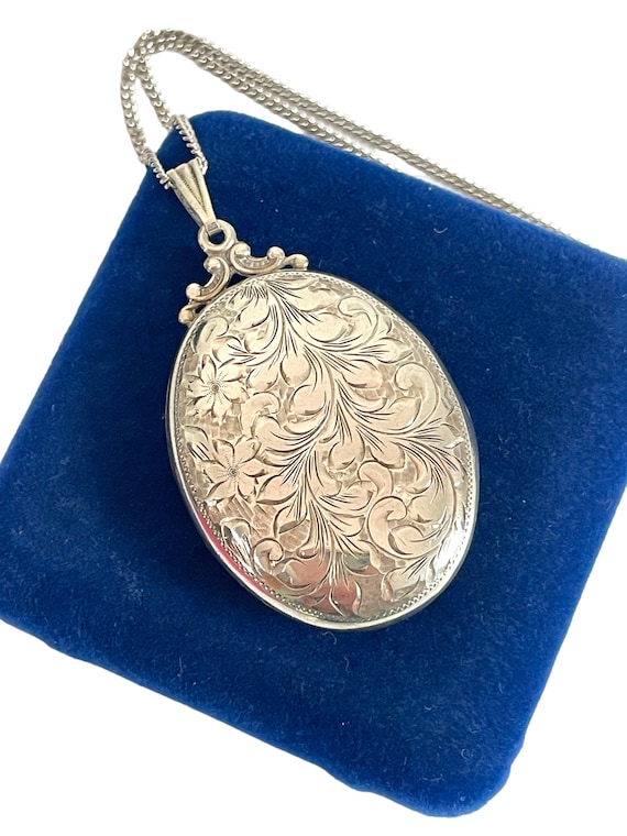 LARGE Birks Style Oval Sterling Silver Locket Neck