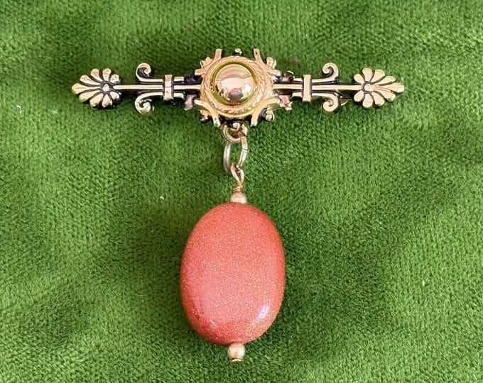 Vintage Winard 12K Gold Filled Brooch – Adventurine Goldstone Bar Pin