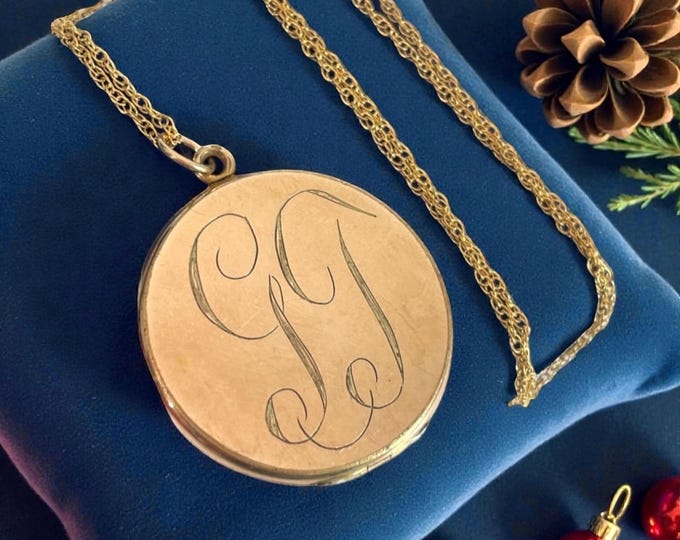 Vintage LARGE Gold Filled Locket Necklace - Monogrammed GT W&H Co Edwardian Pendant