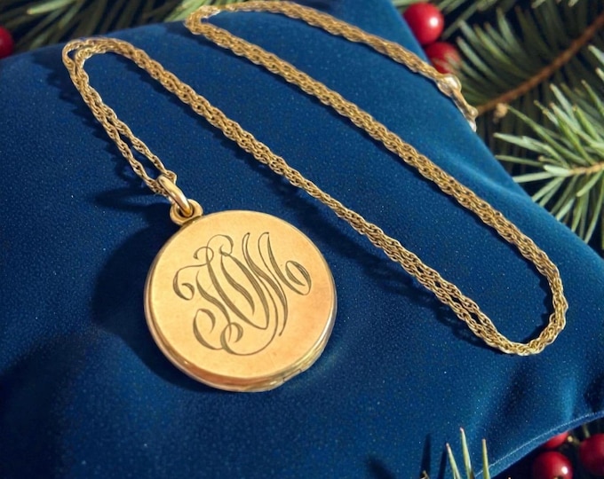 Vintage Gold Filled Locket Necklace: Monogrammed "TOM" Edwardian Photo Pendant