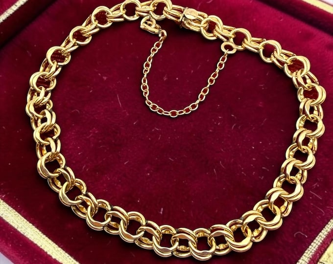 Vintage 12K Gold Filled Charm Bracelet – Shiny Double Link Elco MCM Era 7.75”