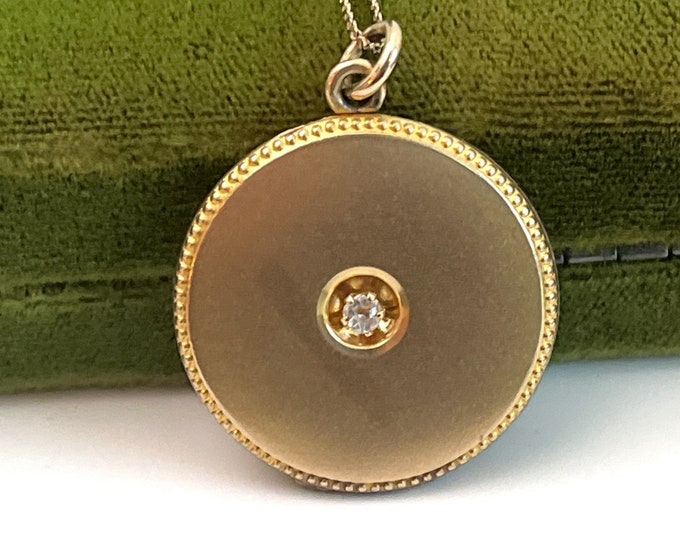 Antique Gold Filled Art Nouveau Locket - Round 2 Photo on 14K GF Chain - Hallmarked 2 Photo Pendant w/ Paste Ca 1920s Estate Jewelry