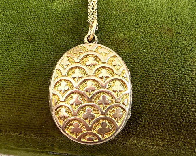 Vintage “Locked Locket” Pendant 14K Gold Filled Chain - Raised Shamrock, Repurposed Necklace - “Timeworn Treasure”